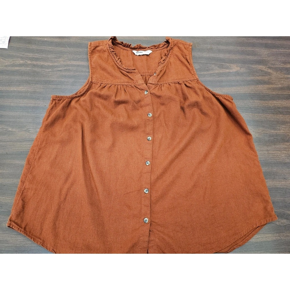 Sonoma Womens XXL Sleeveless Blouse Rust Orange Linen Blend Button Front Top - Picture 2 of 6